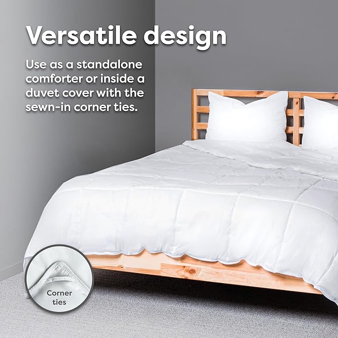 HOSPITOLOGY PRODUCTS White Comforter Full Hypoallergenic Duvet Insert Microfiber All Season Goose Down Alternative Quilted - Corner Loops - Box Stitched - Washable - 82" W x 86" L