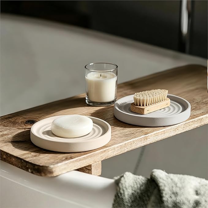 Diatomite Soap Holder 4.8 in Natural Diatomaceous Earth Absorbent Tray Quick Dry Water Ripple Soap Dish (Grey)