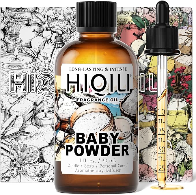 HIQILI Baby Powder Fragrance Oil for Perfume & Laundry Detergent - 1 Fl Oz | for Body Oils, Candle & Soap Making, and Home Diffusers Use, Aromatic Scent - 30 ML