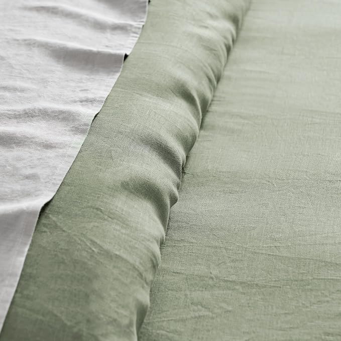 Levtex Home - 100% French Flax Linen - King Duvet Cover - French Flax Washed Linen - Sage Green - Duvet Cover Size (106x94in.)