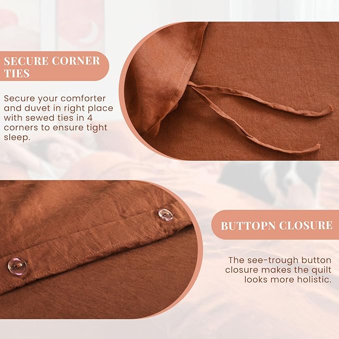 S VICTORY SYMBOL 100% Organic Linen Duvet Cover Set Queen,Natural French Linen Bedding Set with Stone Washed 3pcs,1 Comforter Cover and 2 Pillowcase(Caramel) Soft,Breathable