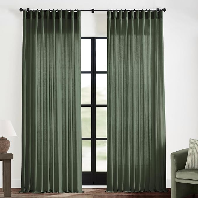 XTMYI 2 Panels Olive Green 108 Inch Length Back Tab/Hook Belt Linen Cotton Sheer Curtains for Bedroom 2 Panels,70 Inch Wide