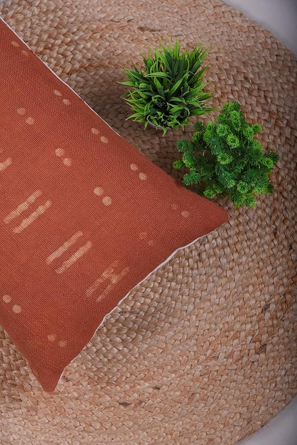 Trade Star Decorative Throw Pillow Cover 100% Cotton Handloomed Pillow Case for Couch Sofa Bed Modern Farmhouse Pillowcase (Rust Blossom 12X24 INCHES)