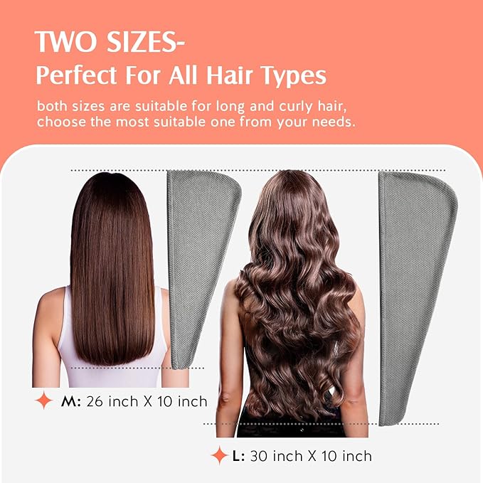 YFONG 2 Pack Large Microfiber Hair Towel Wrap, Super Absorbent Quick Dry Hair Turban for Drying Long Thick Curly Hair, Anti Frizz, Drying Towel with Button