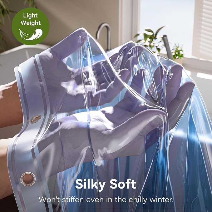 Plastic Shower Curtain Liner Pack of 2, Lightweight Clear Plastic Shower Liner PEVA 72 x 72 Waterproof Shower Curtains for Bathroom with 3 Strong Magnets and Rustproof Grommets, Clear Blue