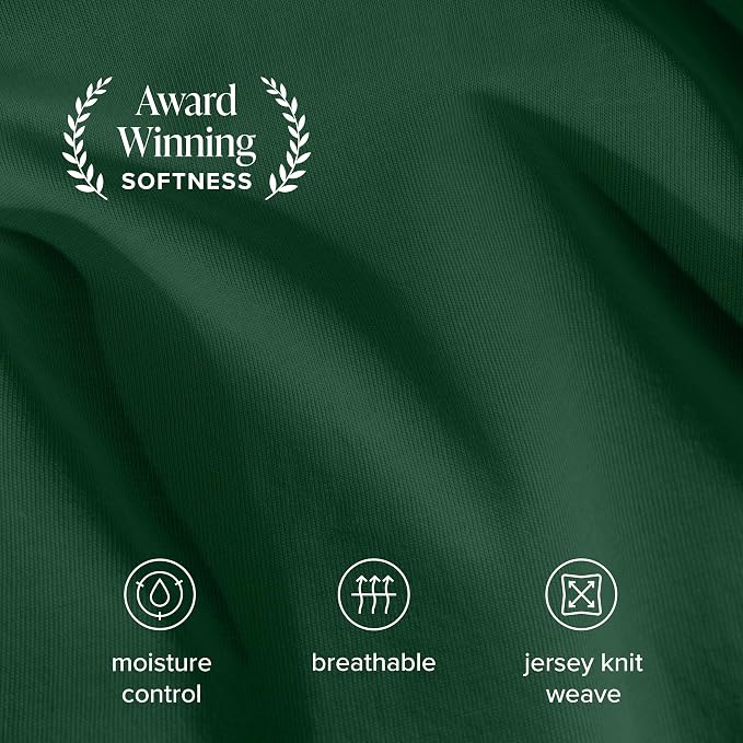 Bare Home 100% Organic Cotton Jersey Sheet Set, Ultra Soft, 100% Cotton - Sheet Set & Pillowcases - Deep Pocket Bed Sheets (King, Forest Green)