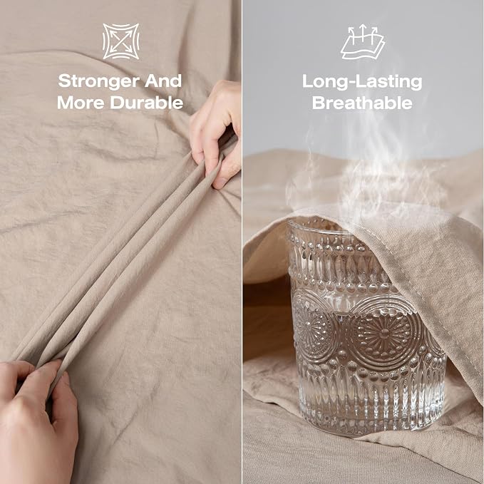 100% Pure French Flax Linen Blend Duvet Cover Set Queen Size, 3-Piece Breathable Bedding Set with Long Zipper Closure & Corner Ties, Soft, Lightweight & Durable Bedding Ideal for Hot Sleepers