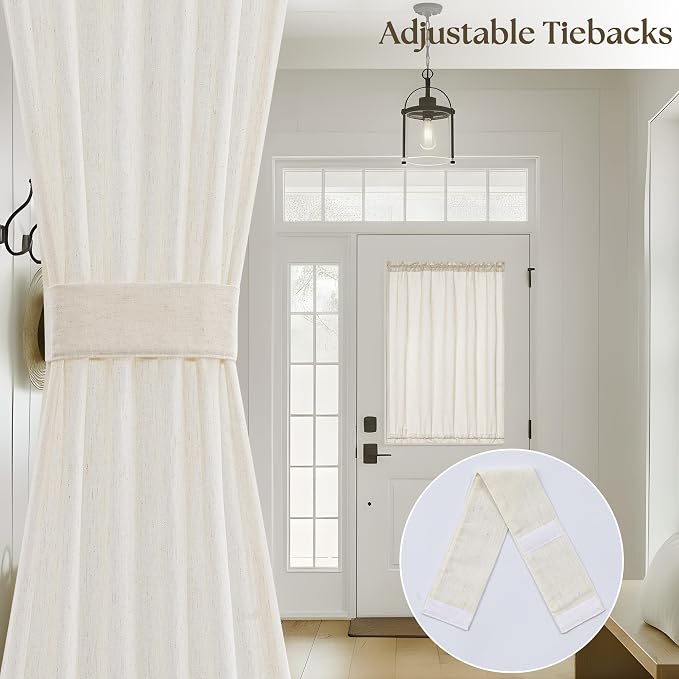 2 Panels 25 x 68 Inch Sidelight Curtains for Front Door Privacy Semi Sheer Curtain Boho Natural Linen Textured Dual Rod Pocket Curtains for Bedroom Patio Light Filtering door window, Beige, W25xL68