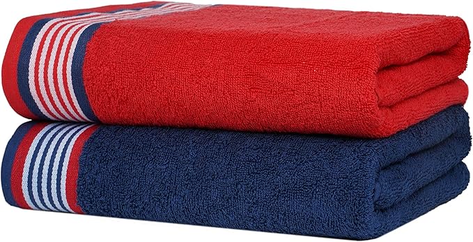 CASA COPENHAGEN He & She 6Pcs 100% Egyptian Cotton Large Designer Towels Gift Set- Blue - Red, 550GSM, 2Bath 2Hand 2Washcloths, Bath Towels for Bathroom (Gift Set for Women & Men)