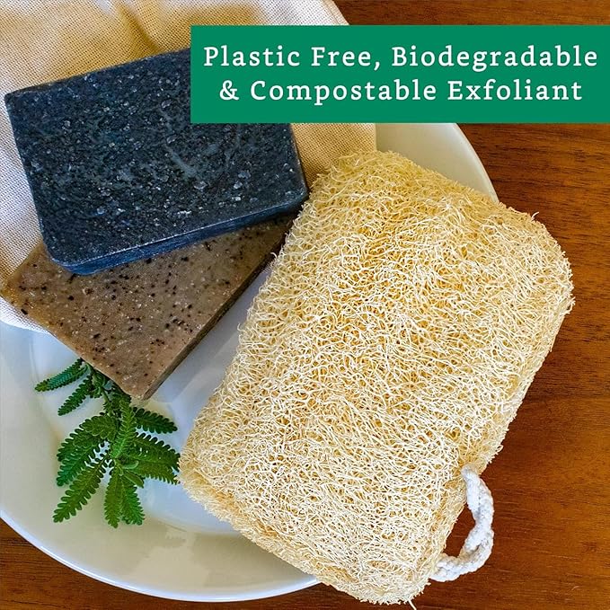 TECHSUPREME Natural Loofah Exfoliating Sponge (3 Pack) - Loofa Exfoliating Body Scrubber - Biodegradable Organic Loofah Sponge - Shower Luffa Sponges - Shower Lufa (Rectangular)