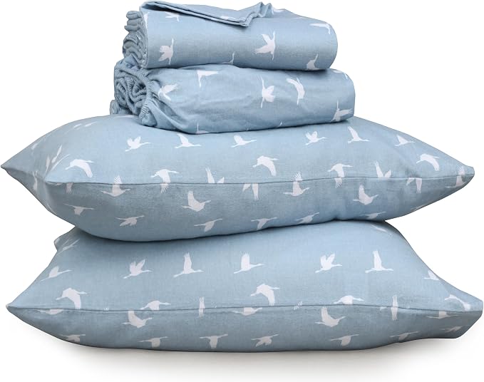 RUVANTI Flannel Sheets King Size - 100% Cotton Double Brushed King Bed Sheets Set - Deep Pockets 16 Inches - All Seasons Breathable & Extra Soft - Warm & Cozy, 4 Piece, We Fly