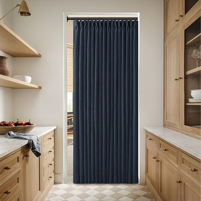 Dark Blue Linen Curtains 80 Inches Long 2 Panels Set for Living Room Pinch Pleated Semi Sheer Window Drapes Light Filtering Boys Men Bedroom Curtain with Back Tab 50 x 80 Inch Length Navy Indigo