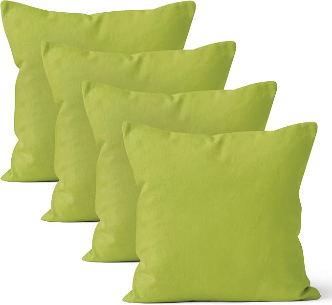 Encasa XO Throw Pillow Covers 20x20 in Set of 4 Lime Green | No Inserts | Cotton Pillow Covers for Living Room, Bed, Sofa, Couch | Decorative Cushion Covers with Improved Zipper