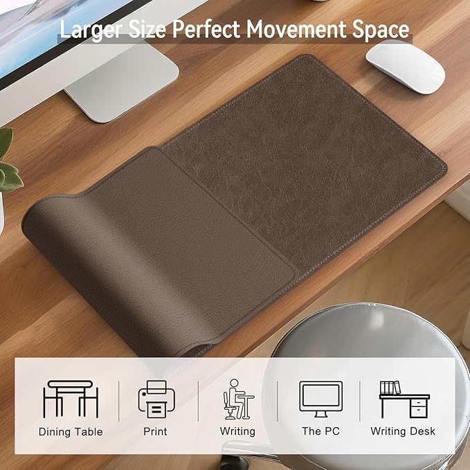 Imitation Crazy Horse Leather Desk Mat - Waterproof Desk Pad - Ideal for Large Mouse Pad and Desk Mats on Top of Desks (Chestnut+Chestnut, 25"*13")