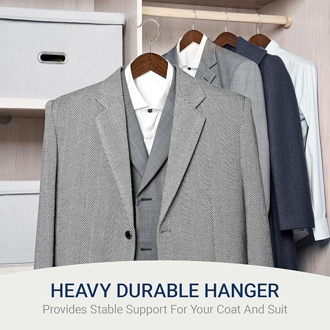 Amber Home 6 Pack Wide Shoulder Wooden Suit Hangers, Retro Wood Coat Hangers with Non Slip Locking Bar, Clothes Hangers for Jackets, Sweaters, Pants & Heavy Clothes (Retro)