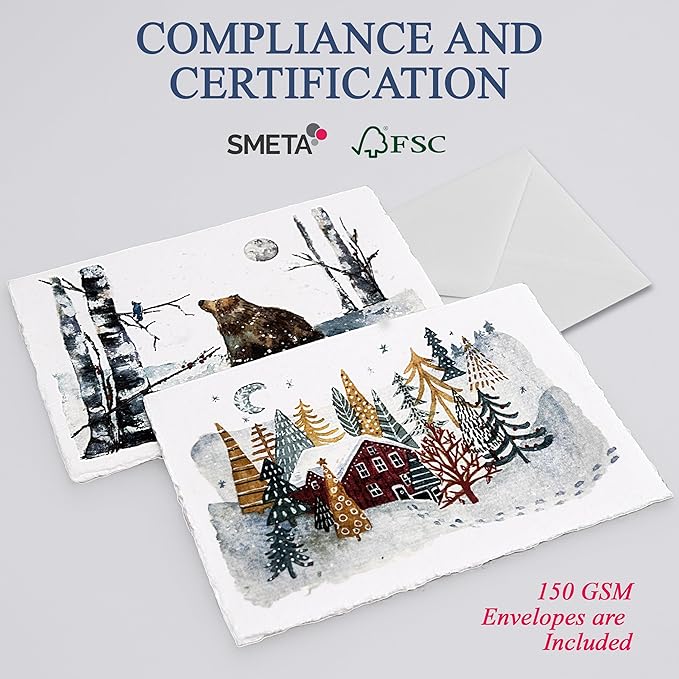 WANDERINGS Handmade Deckle Edge Blank Greeting Cards & Envelopes – Sympathy, Memorial & Thank You Cards – 300 GSM Cotton Paper – 20 Cards (4 Designs) – 5x7 Artisan Cards