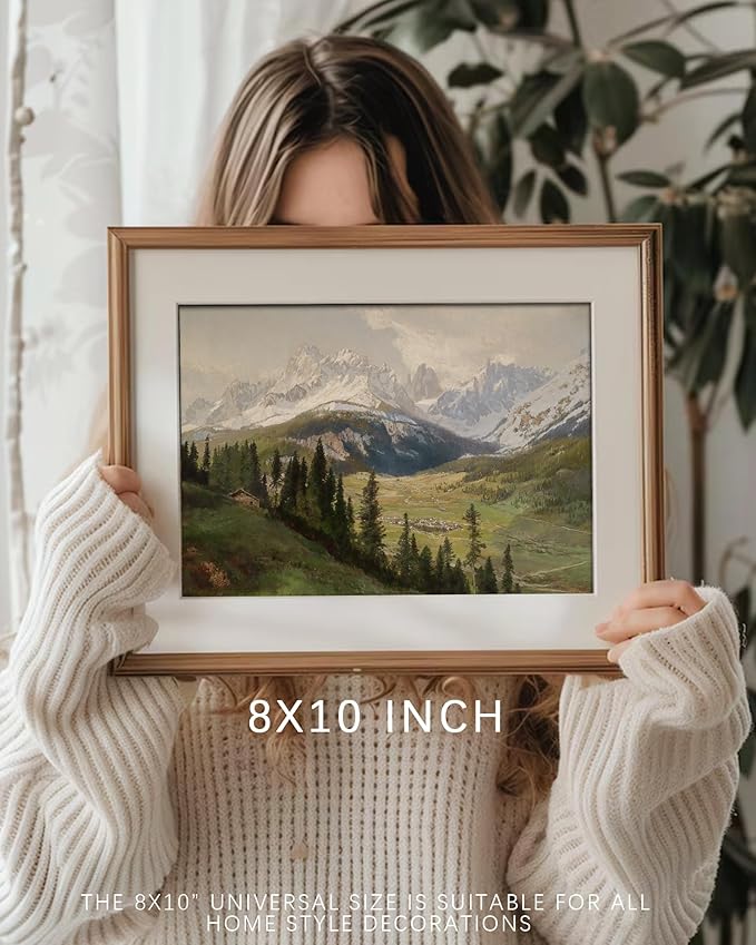 Nature Landscape Vintage Wall Art for Home Decor, Mountain View Canvas Wall Art, Farmhouse Muted Spring Summer Paintings Art Picture Aesthetic for Bedroom Bathroom Living Room Office Decor (8" x 10"-UNFRAMED)