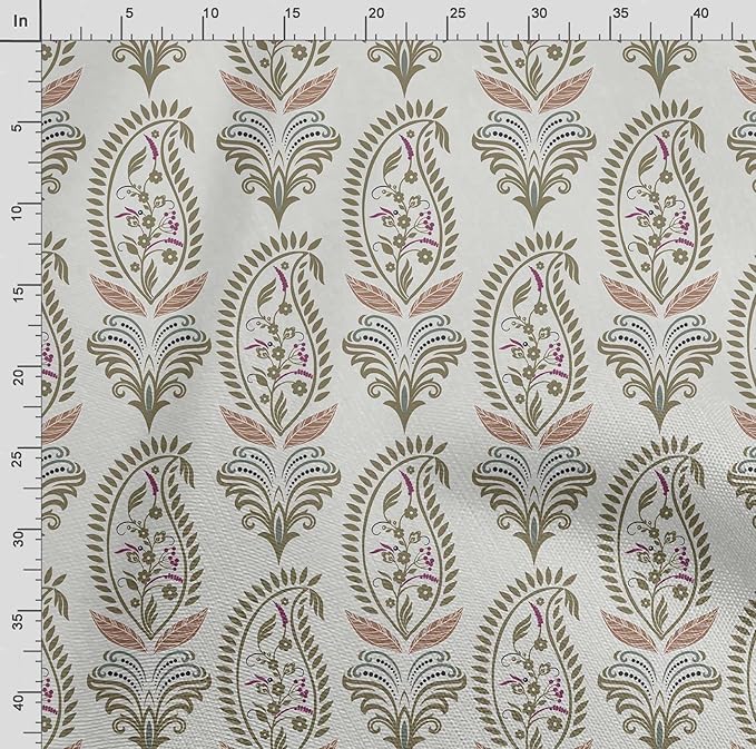 Soimoi Asian Paisley Print - Beige, Canvas Fabric Material - 56 Inch Wide, 1 Yard, Unstitched Fabric for Upholstery, Bags, Workwear and Outdoor Gear.