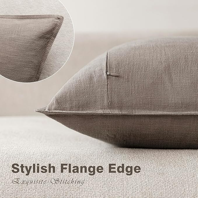 Foindtower Set of 2, Decorative Linen Soild Throw Pillow Covers Soft Accent Euro Cushion Case Farmhouse Neutral Pillowcase for Chair Couch Sofa Bedroom Living Room Home Decor 18 x 18 Inch Brown Tan