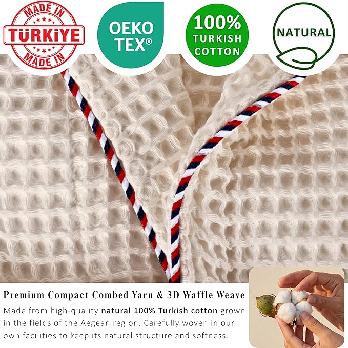 PÜSKÜL Luxury Waffle Robe for Women & Men - Natural 100% Turkish Cotton Bathrobe - Housecoat Womens & Housecoat Mens