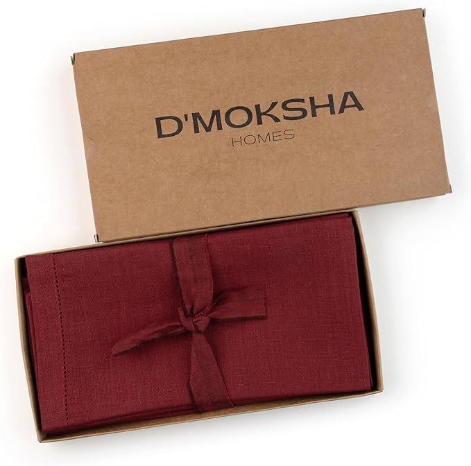 Signature Linen™ by D'Moksha Red Garnet Dinner Napkins Set of 4, 20 x 20 Inch Cloth Napkins, 100% Pure Linen, Hemstitch, Machine Washable Table Napkins- Summer, Father's Day