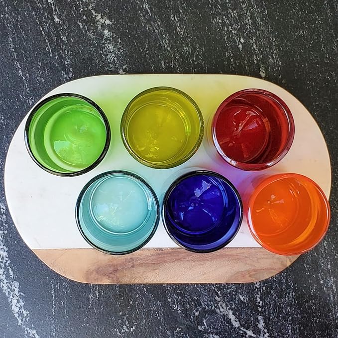 Rainbow Colored 14 oz Drinking Glasses (set of 6), Recycled Glass, Lead-free, Toxin-Free (14oz Drinking)