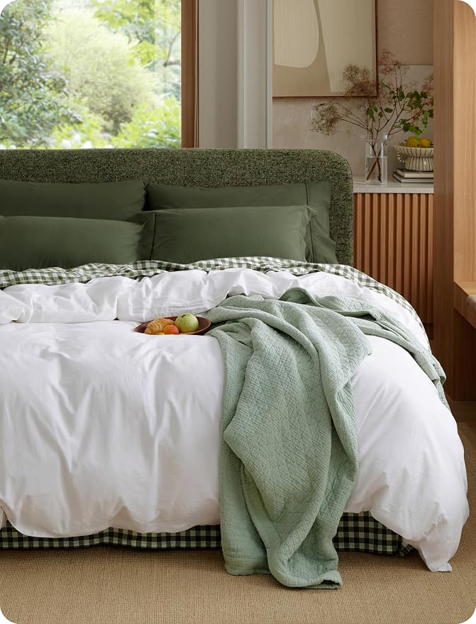Bedsure Duvet Cover King Size - 100% Washed Cotton, Linen-Like Minimalist Bedding - PureWoven Plain Soft Comforter Cover for All Seasons, 1 Duvet Cover Only (Bright White, 104" x 90")