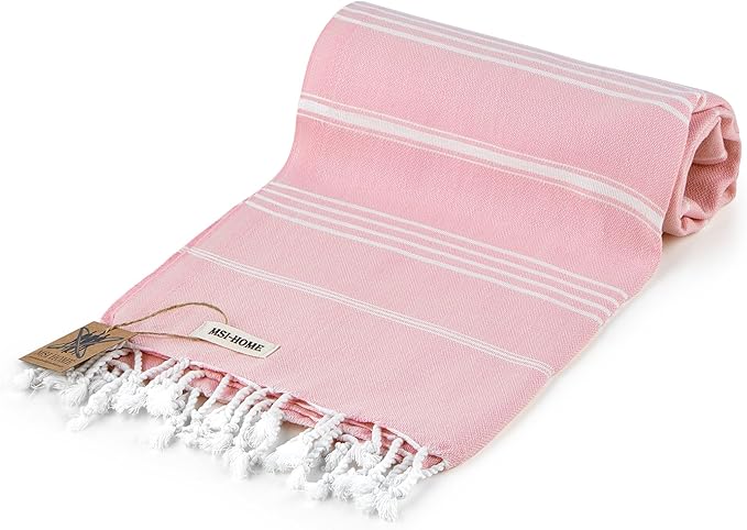 100% Organic Turkish Cotton Beach and Bath Towel, Peshtemal Towel Blanket, Quick Dry Sand Free, Oversized Light Compact, Diamond Weave, Prewashed, 71 x 39 Inches (Light Pink)