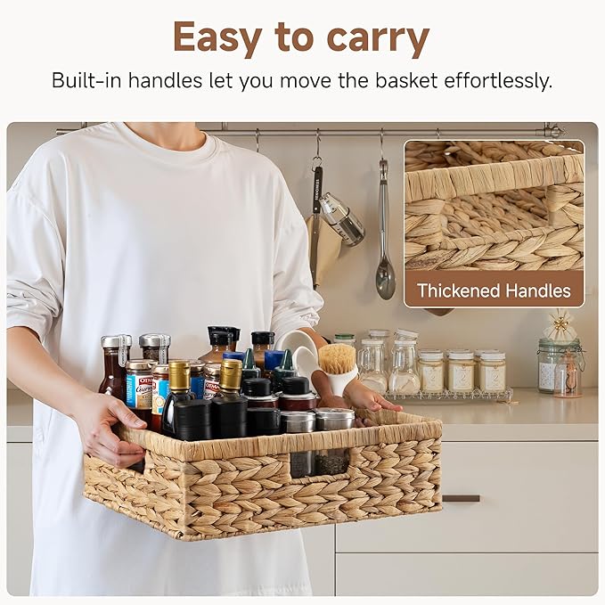 StorageWorks Pantry Baskets, Wicker Storage Baskets for Organizing, Shelves, Pantry Organizers and Storage, Water Hyacinth, 15¼"L x 11¾"W x 4 ¾"H