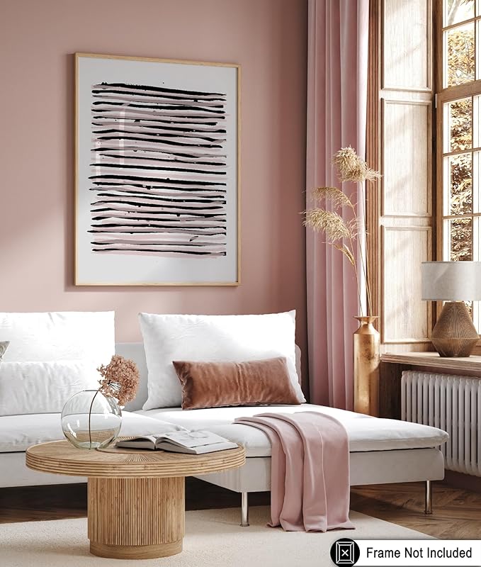 Monem Art Black and Blush Abstract Line Painting Print - Minimalist Scandinavian Art Poster - Wall Decor for Living Room, Bedroom or Office - 30x40 Unframed Wall Art by Mareike Bohmer