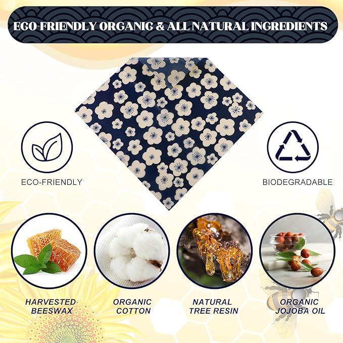 Tigeen 9 Pack Reusable Beeswax Wrap for Food Chinoiserie Beeswax Paper for Sourdough Bread Cheese Paper Wrapping Wax Cloth Food Wraps Bread Sandwich Wrapper 1 XL 3 Medium 5 S(Beige,Japanese)