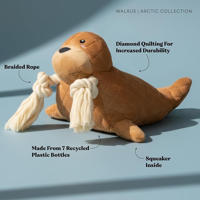 Dog Toys | Plush Walrus Stuffed Animal for Large Dogs | Eco Friendly Jumbo Dog Toy
