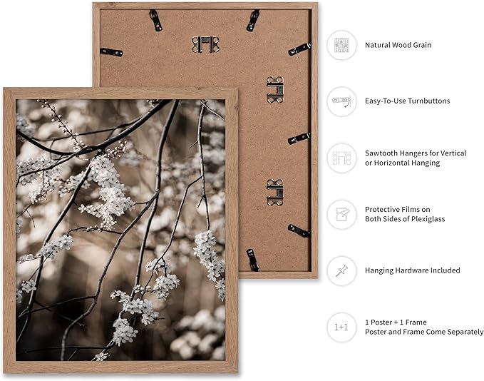 Monem Art Cherry Blossom Branch Photography Print - Moody Botanical Nature Art Poster - Wall Decor for Living Room, Bedroom or Office - 8x10 Beige Framed Wall Art by Mareike Bohmer