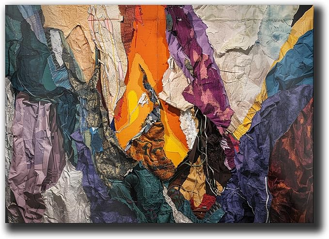 Print artistic nicely depicts a wild mountains, many pieces of fabric and torn paper of different textures and colors, Minimalist Wall Art, Arts