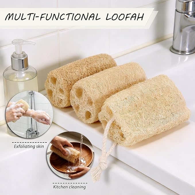 Natural Loofah Sponge Organic Loofa Set 6 Pack,Exfoliating Body Scrubber Shower Luffa Men and Women for Bath Cleaning Skin Back and Face Eco Tool