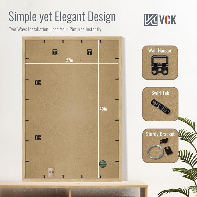 VCK 27x40 Picture Frame Set of 4 - Oak, Gallery-Quality Wood Poster Frames, 1.1-Inch Wide Border, Polished Plexiglass, Vertical or Horizontal Wall Display for Photo/Art/Prints, Natural Oak