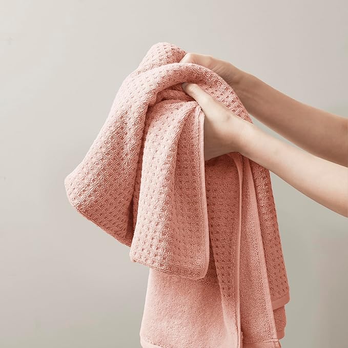Madison Park Spa Waffle 100% Cotton Luxurious Towel Set, Premium Texture Waffle Weave, Highly Absorbent, Quick Dry, Hotel & Spa Quality Wash Clothes for Bathroom, Assorted Sizes, Pink 6 Piece