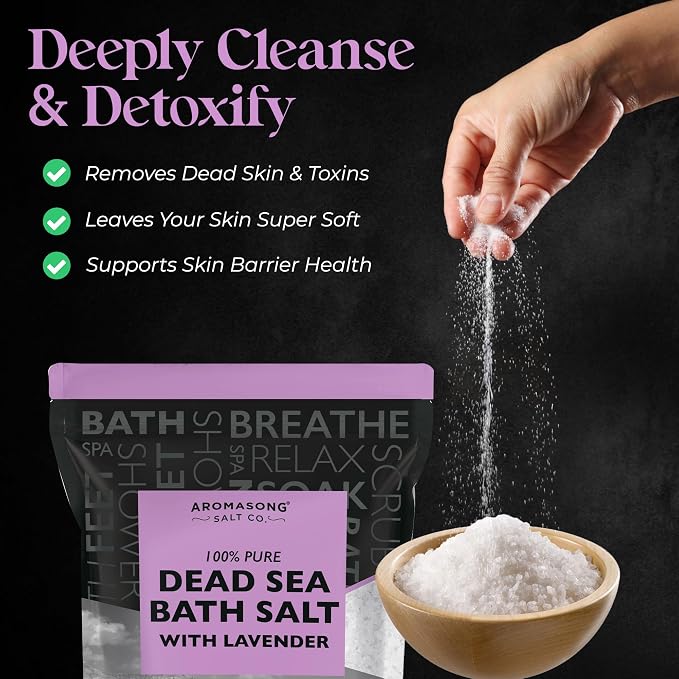 Aromasong 19 lb Natural Lavender Dead Sea Salt + 3 lb Aromasong Muscle Recovery Bath Soak Bundle – Ultimate Relaxation & Muscle Relief with Pure Minerals, Magnesium & OptiMSM