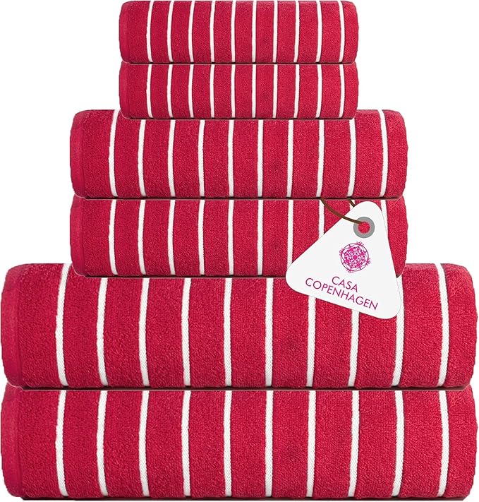 CASA COPENHAGEN Ecstatic 6Pcs 100% Egyptian Cotton Large Designer Towels Gift Set- Coral, 600GSM, 2Bath 2Hand 2Washcloths, Bath Towels for Bathroom Set for Women & Men