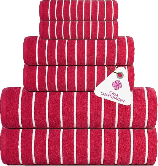 CASA COPENHAGEN Ecstatic 6Pcs 100% Egyptian Cotton Large Designer Towels Gift Set- Coral, 600GSM, 2Bath 2Hand 2Washcloths, Bath Towels for Bathroom Set for Women & Men