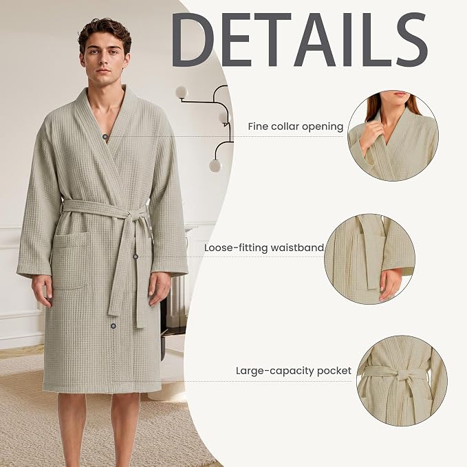 Lightweight Waffle Robe - Soft Cotton Bathrobe Spa Bathrobe for Daily Wear Home & Hotel