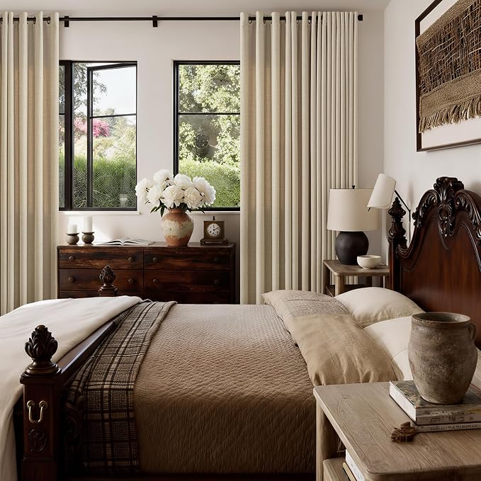 Oatmeal 92 Inch Long Curtains for Living Room Dining Semi Sheer Privacy Grommet Flax Burlap Linen Drapes Elegant Boho Farmhouse Bay Window Curtains 92 Inches Long 2 Panels Set Moss Green 52x92
