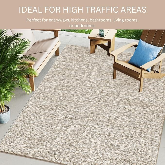 Hand Woven Area Rug 3x5 Feet - Rustic Farmhouse Boho Accent Rug for Living Room Bedroom Kitchen Entryway Floor Mats - Ideal for High Traffic Areas 100% Cotton Rag Rug Natural