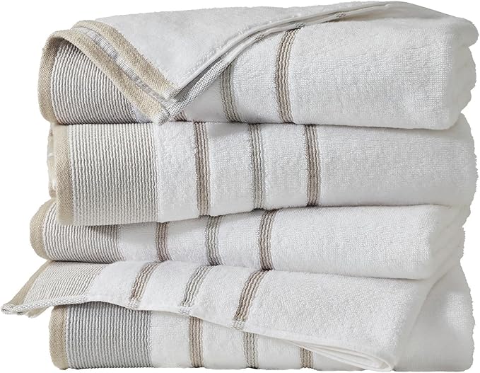 Great Bay Home Decorative Bath Towel Set - Cotton 4 Pack 54x27 Bath Towel Set - Durable Towels for Bathroom Decor (Glacier Grey/Cappuccino)