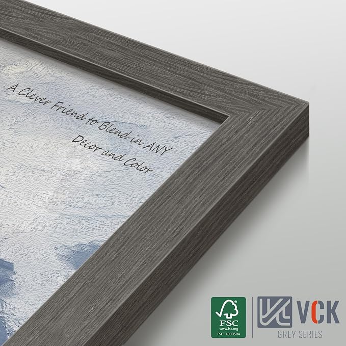 VCK 8x10 Picture Frame Set of 4 - Grey, Gallery-Quality Wood Poster Frames, 1.1-Inch Wide Border, Polished Plexiglass, Vertical or Horizontal Wall & Tabletop Display for Photo/Art/Prints, Grey