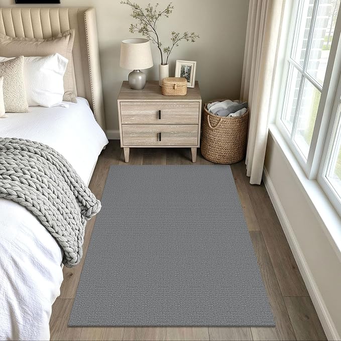 EARTHALL Washable Area Rug 4x5 Ft Non Slip Rugs for Entryway Braided Throw Rugs Bedroom Carpet Cotton Entry Rug Woven Floor Rug for Bedroom Dining Room Living Room, Charcoal Gray