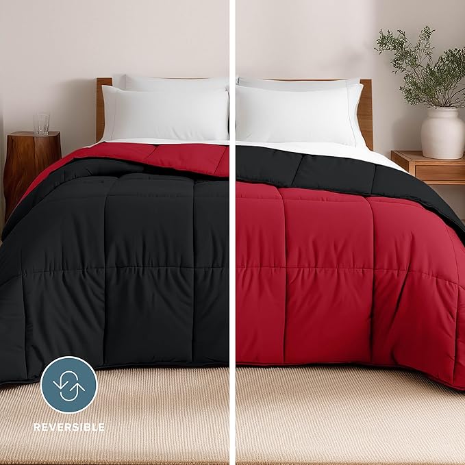 Bare Home King/California King Comforter - Reversible Colors - Goose Down Alternative - Ultra-Soft - Premium 1800 Series - All Season Warmth - Bedding Comforter (King/Cal King, Black/Red)