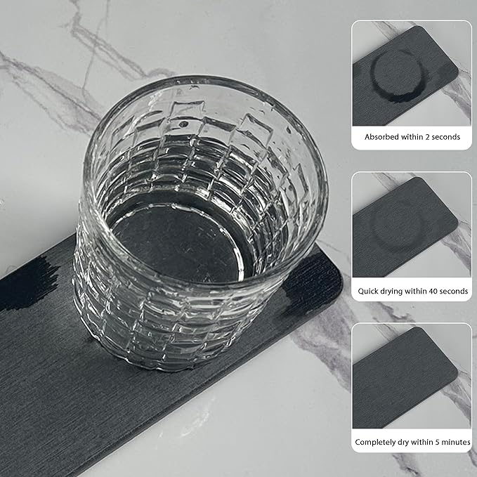 NiuYichee 2 Pcs Water Absorbing Stone Trays, Kitchen/Bathroom Sink Soap Dish, Diatomite Tray Used for Hand Soap & Cosmetic Bottles in The Modern Home, 3.15" W x 8.7" L, Dark Gray