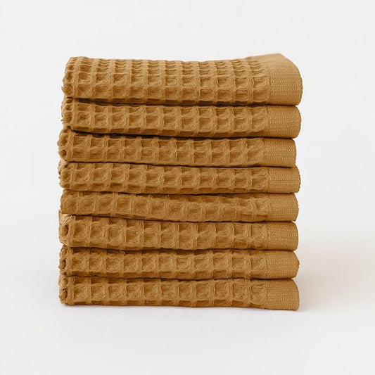 Waffle Washcloths Set of 8 Caramel Brown - Premium Quality 100% Turkish Cotton Face Washcloth, Soft Makeup Towel, Shower Cloth, Kitchen Towel (Caramel, Set of 8 Washcloths)