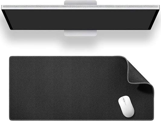 ALOANES Black Waterproof Desk Mat, Large, with Extended Mouse Mat, Office Desk Protector with Anti-Slip Base, Stitched Edge, Grain Jacquard Surface, Perfect for Gamer, Home, XL,11.81''x27.56''x0.12'